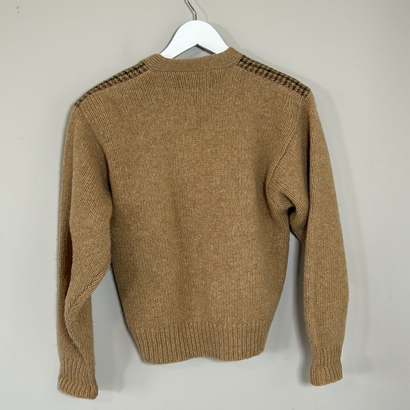 Ralph Lauren Womens Vintage Houndstooth Cardigan Wool Sweater Suede Elbow Sz M - Picture 6 of 13